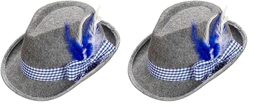 W WIDMANN MILANO Party Fashion - Bayerischer Fedora, mit Band und Federn, aus Filz, Hut, Tracht, Kopfschmuck, Accessoire (Packung mit 2) von W WIDMANN MILANO Party Fashion