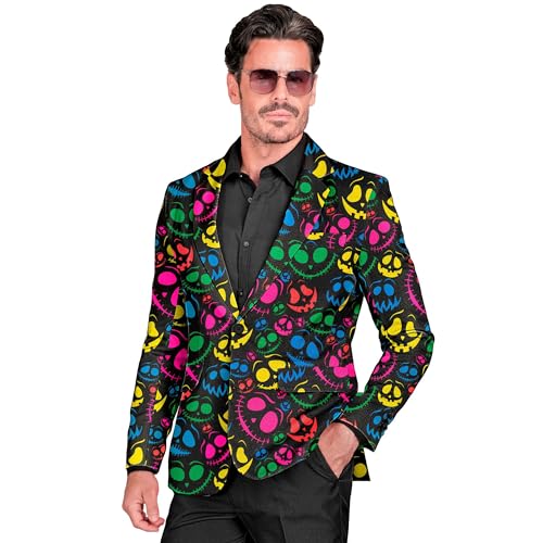 W WIDMANN MILANO Party Fashion - Geister Jackett Herren, schwarz mit neonfarbenen Gespenstern, leuchtet unter UV-Licht, Halloween Verkleidung von W WIDMANN MILANO Party Fashion