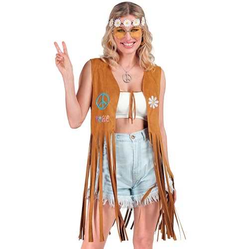 W WIDMANN MILANO Party Fashion - Kostüm Hippie, Fransenweste Damen, braun, Festival Outfit von W WIDMANN MILANO Party Fashion