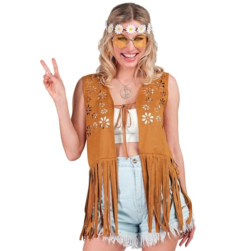 W WIDMANN MILANO Party Fashion - Kostüm Hippie, Fransenweste Damen, braun, Festival Outfit von W WIDMANN MILANO Party Fashion