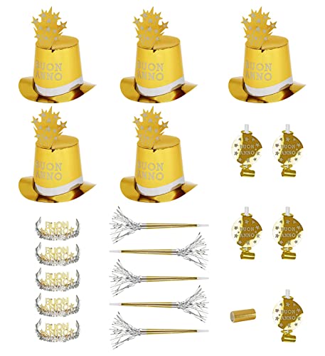 W WIDMANN MILANO Party Fashion - Party-Set Buon Anno, Gold, Set aus 5 Partyhüten, 5 Kronen, 5 Partytrompeten, 5 Tröten und 1 Pack Luftschlangen W WIDMANN MILANO Party Fashion - Party-Set Buon Anno, Gold, Set aus 5 Partyhüten, 5 Kronen, 5 Partytrompeten, 5 Tröten und 1 Pack Luftschlangen von W WIDMANN MILANO Party Fashion
