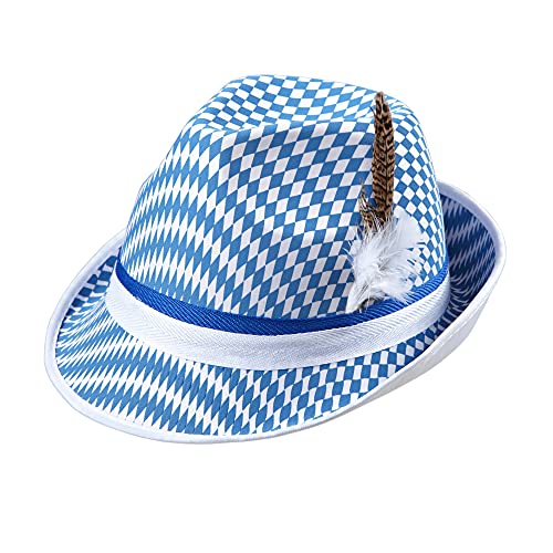 Widmann 0062B - Fedora Bayern, mit Federn, Weiß/Blau, Hut, Tracht, Kopfschmuck, Accessoire, Karneval, Mottoparty von W WIDMANN MILANO Party Fashion