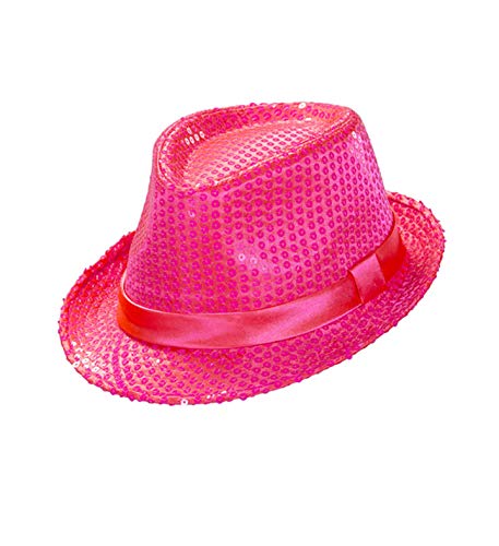 Widmann 0078R - Fedora, Neon Rosa, mit Pailletten, Hut, Kopfschmuck, Accessoire, Karneval, Mottoparty von W WIDMANN MILANO Party Fashion