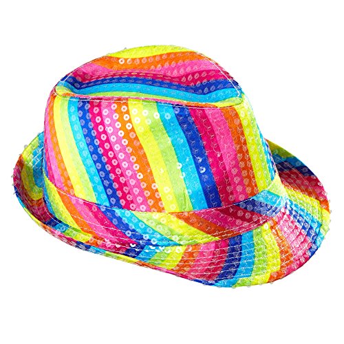 Widmann 0081U - Fedora Regenbogen, mit Pailletten, CSD, Pride, Hut, Kopfschmuck, Accessoire, Mottoparty, Karneval von W WIDMANN MILANO Party Fashion