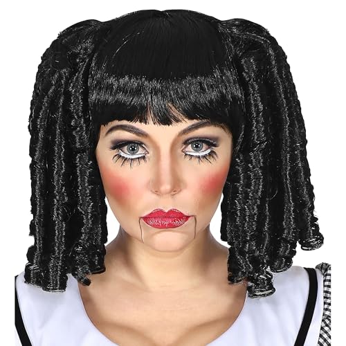 Widmann 01506 - Puppenperücke für Damen, schwarz, Killerpuppe, Halloween, Karneval, Mottoparty von W WIDMANN MILANO Party Fashion