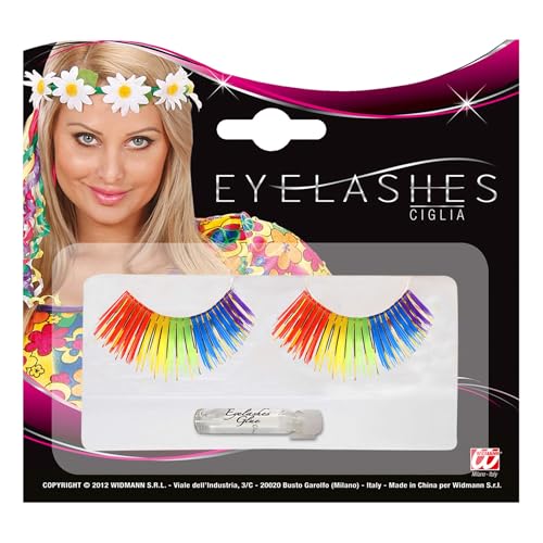 Widmann 2834A - Künstliche Wimpern, Regenbogen, mit Klebstofftube, Schminkzubehör, Karneval, Mottoparty, Halloween von W WIDMANN MILANO Party Fashion