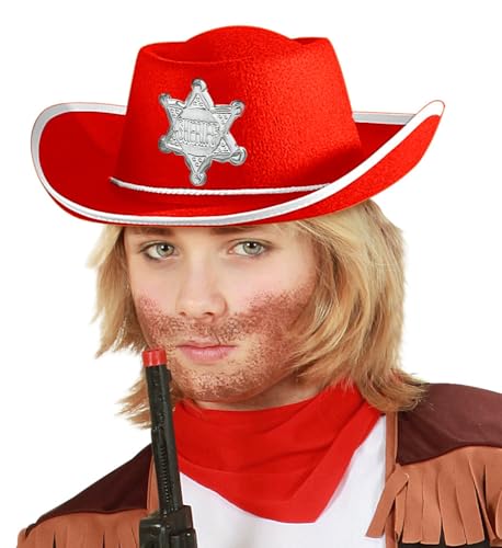 Widmann 37711 - Cowboy Hut für Kinder, Rot, mit Sheriffstern, aus Filz, Cowgirl, Wilder Westen, Sheriff, Karneval, Mottoparty von W WIDMANN MILANO Party Fashion