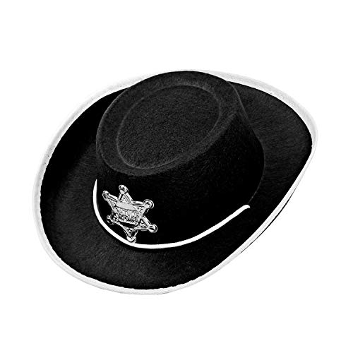 Widmann 37712 - Cowboy Hut für Kinder, Schwarz, mit Sheriffstern, aus Filz, Wilder Westen, Sheriff, Karneval, Mottoparty von W WIDMANN MILANO Party Fashion