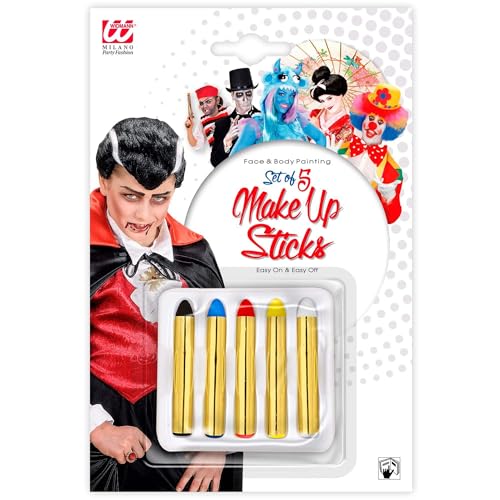 Widmann 50001 - Make Up Stifte Set, 11 ml, Schwarz, Blau, Rot, Gelb, Weiß, Schminke, Mottoparty, Karneval, Halloween Widmann 50001 - Make Up Stifte Set, 11 ml, Schwarz, Blau, Rot, Gelb, Weiß, Schminke, Mottoparty, Karneval, Halloween von Funidelia