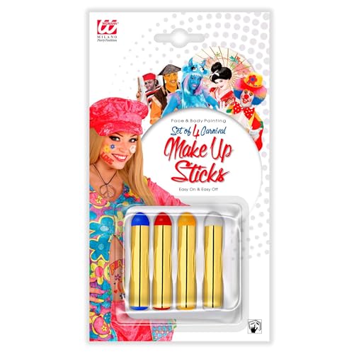 Widmann 50781 - Make Up Stifte Set, 21 ml, Blau, Rot, Gelb, Weiß, Schminke, Mottoparty, Karneval, Halloween von W WIDMANN MILANO Party Fashion