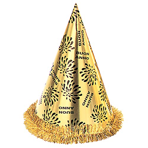 Widmann 7971B - Partyhut Buon Anno Gold, 1 Stück, Schwarz-Gold, Höhe 28 cm, italienischer Text und Feuerwerk, Frohes neues Jahr, Papp Hut, Silvester, Neujahr von W WIDMANN MILANO Party Fashion