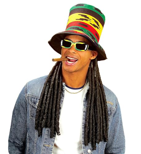 Widmann 8450B - Zylinder Rastafari, mit Dreadlocks, Rasta, Hut, Kopfschmuck, Accessoire, Karneval, Mottoparty von W WIDMANN MILANO Party Fashion