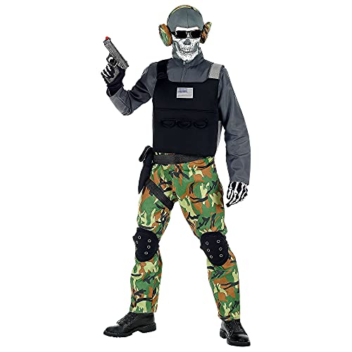 Widmann - Kinderkostüm Skelettsoldat, Overall, Weste, Knieschoner, Gürtel, Holster, Maske, Brille, Kopfhörer, Karneval, Mottoparty, Halloween von W WIDMANN MILANO Party Fashion