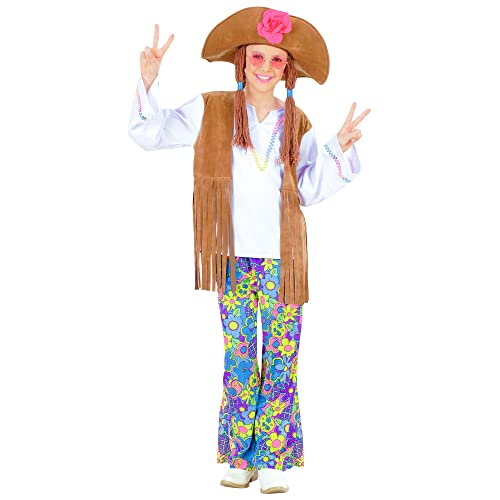 Widmann - Kinderkostüm Woodstock Hippie-Girl, Bluse mit Weste, Hose, Hut mit Haaren, Blumenkind, Karneval, Mottoparty von W WIDMANN MILANO Party Fashion