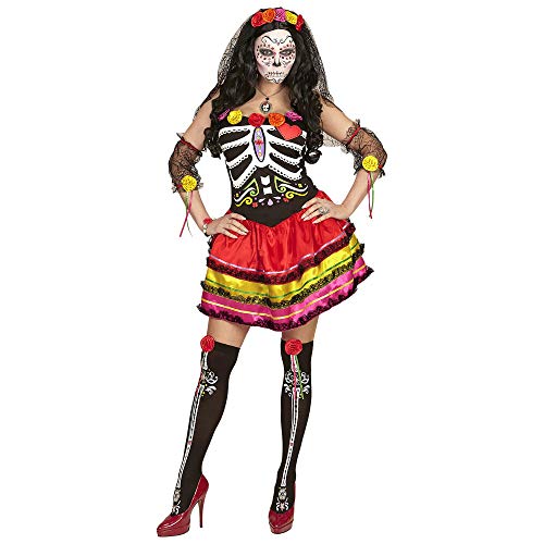 Widmann - Kostüm Mujer Dia De Los Muertos, Kleid, fingerlose Handschuhe, Überkniestrümpfe, Kopfschmuck mit Schleier, Halloween, Mottoparty, Karneval von W WIDMANN MILANO Party Fashion