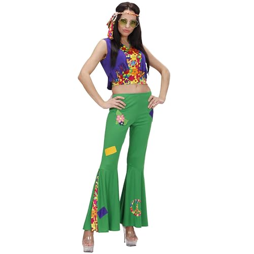 Widmann - Kostüm Woodstock Hippie Girl, Top, Weste, Hose und Stirnband, Flower Power, Karneval, Mottoparty von W WIDMANN MILANO Party Fashion