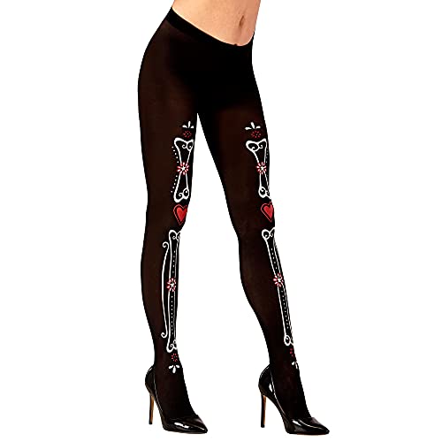 Widmann - Strumpfhose Dia de los Muertos, 50 DEN, Schwarz mit Knochenaufdruck, Halloween, Karneval, Mottoparty von W WIDMANN MILANO Party Fashion