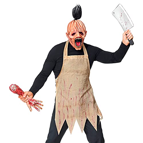 Widmann - Verkleidungsset Horrormetzger, Ganzkopf Maske mit Haar, Schürze, Psycho, Halloween, Karneval, Mottoparty von W WIDMANN MILANO Party Fashion