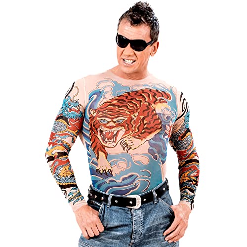 W WIDMANN MILANO Party Fashion 7122T - Tattoo Shirt Tiger und Drache, Fake Tattoos, Biker, Rocker, Gangster, Faschingskostüme, Karneval von W WIDMANN MILANO Party Fashion