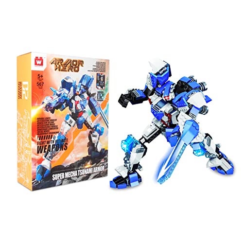 W WISE BLOCK 388032 Armor Hero, Figur Super Warrior für Jungen und Mädchen, Modell Tsunami Bausteine mit 567-teiligem Action-Figuren-Set ab 5 Jahre für zu Hause von W WISE BLOCK