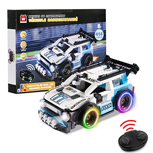 W WISE BLOCK 389053 Sportwagen Electric, Rennauto für Junge und Mädchen, Modellauto Bausteine mit 414 PCS, Spielzeug Autos mit Rückziehmotor und Fernbedienung ab 3 Jahr Home, Blau von W WISE BLOCK