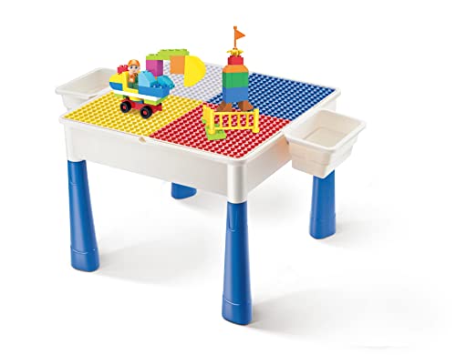 W WISE BLOCK Vorschulspieltisch und große Bauklötze(55Pcs), 2 in 1 multifunktionale Aktivität Buliding Block Tisch und Aufbewahrungsbox, verstellbare Höhe, Spielzeug für 3+ Jahr Jungen Mädchen Kinder von W WISE BLOCK