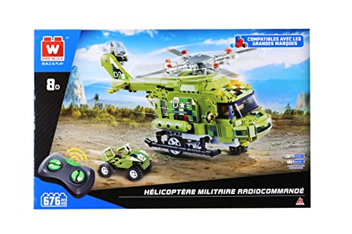 Wise Block Hubschrauber Geformt Baustein Spielzeugauto（676 pcs）, Lego Kompatibles STEM Spielzeug für Kinder ab 8 Jahren, Ferngesteuertes Auto Geburtstagsgeschenk für Kinder von Wise Block