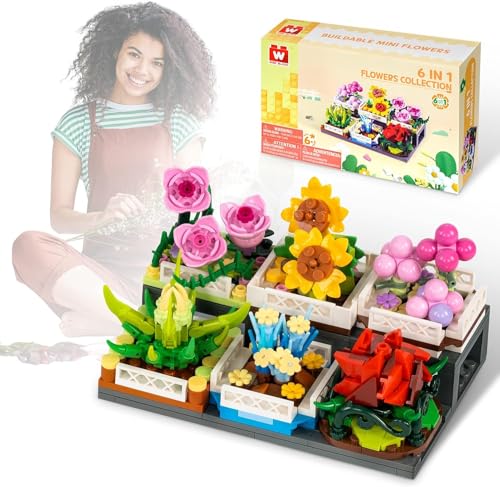 Wise Block W Blumen Pflanzen Bonsai-Blocksatz Blumenstraußblöcke, Pflanzensammlung, Heimdekoration, Geburtstagsgeschenke für Mädchen und Frauen von W WISE BLOCK