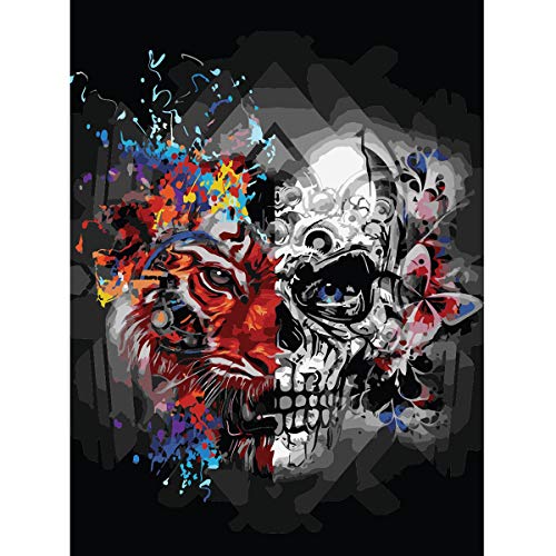 WACYDSD Malen Nach Zahlen Erwachsene -Tiger and Skull - DIY Handgemalt Ölgemälde Kits auf Leinwand Geschenk für Frauen Mama Tochter Weihnachten Geburtstag Home Haus Deko - Rahmenlos 40 * 50 cm von WACYDSD