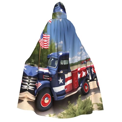 WAFICAC 4. Juli Patriotischer Trucks-Druck Unisex-Erwachsener Kapuzenumhang Zaubererrobe Männer Cosplay Cape Karnevalsthema Party Dekor von WAFICAC