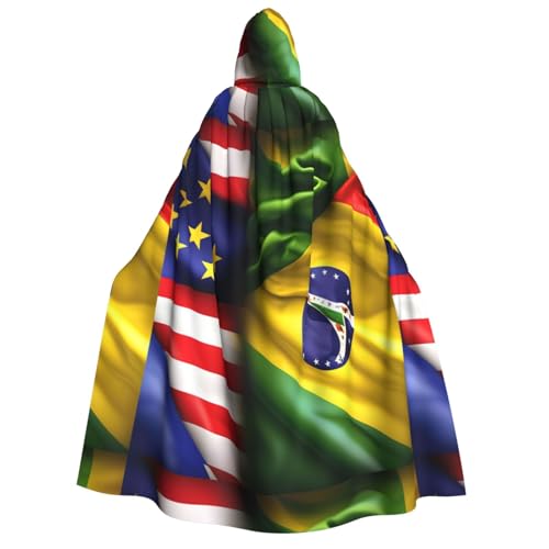 WAFICAC Amerikanische und brasilianische Flaggen drucken Unisex Erwachsene Kapuzenumhang Zauberer Robe Männer Cosplay Cape Karneval Thema Party Dekor von WAFICAC