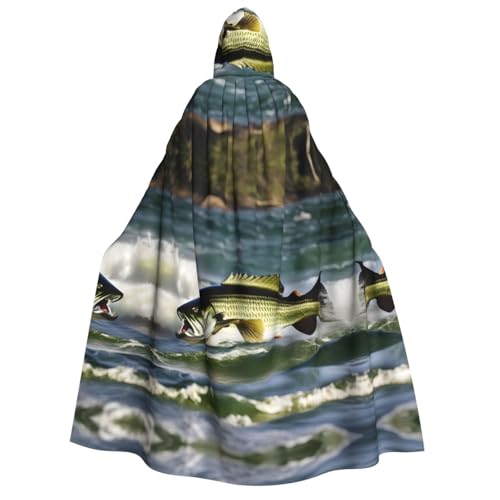 WAFICAC Bass Fishing Wave Print Unisex Erwachsene Kapuzenumhang Zauberer Robe Männer Cosplay Cape Karneval Thema Party Dekor von WAFICAC