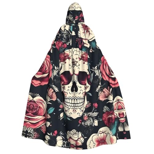 WAFICAC Blumen Totenkopf Ornamental Muster Druck Unisex Erwachsene Kapuzenmantel Zauberer Robe Männer Cosplay Cape Karneval Thema Party Dekor von WAFICAC