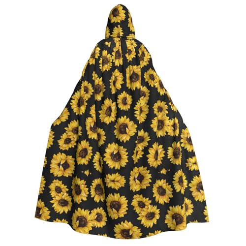 WAFICAC Goldener Sonnenblumen-Druck, Unisex, für Erwachsene, mit Kapuze, Umhang, Zaubererrobe, Herren, Cosplay, Umhang, Karnevalsthema, Party-Dekor von WAFICAC