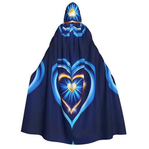 WAFICAC Himmelblauer Herz-Print Unisex-Kapuzenmantel für Erwachsene Zaubererrobe Herren Cosplay Cape Karnevalsthema Party Dekor von WAFICAC