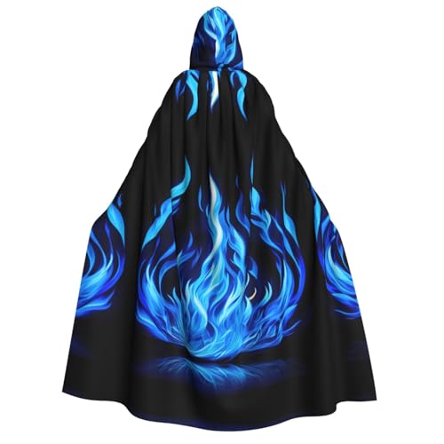 WAFICAC Indigo Flammendruck Druck Unisex Erwachsene Kapuzenumhang Zauberer Robe Männer Cosplay Cape Karneval Thema Party Dekor von WAFICAC