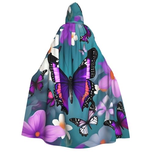 WAFICAC Lila Schmetterling und Blumen Druck Unisex Erwachsene Kapuzenumhang Zauberer Robe Männer Cosplay Cape Karneval Thema Party Dekor von WAFICAC