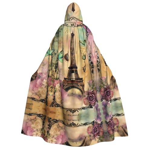 WAFICAC Paris Eiffelturm Druck Unisex Erwachsene Mit Kapuze Mantel Wizard Robe Männer Cosplay Cape Karneval Thema Party Decor von WAFICAC