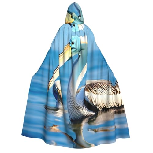 WAFICAC Pelikan Vogel Blau Meer Himmel Druck Unisex Erwachsene Mit Kapuze Mantel Wizard Robe Männer Cosplay Cape Karneval Thema Party Decor von WAFICAC