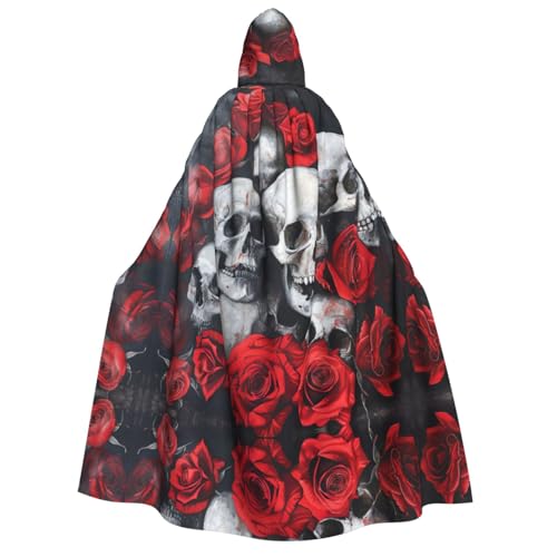 WAFICAC Totenkopf und rote Rose Print Unisex Erwachsene Kapuzenumhang Zauberer Robe Männer Cosplay Cape Karneval Thema Party Dekor von WAFICAC