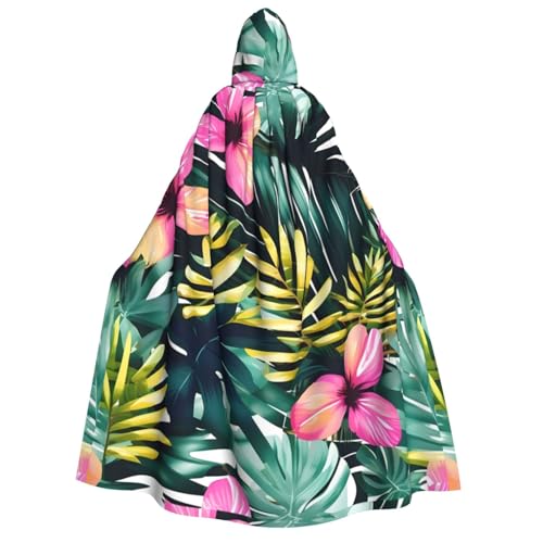 WAFICAC Tropischer Sommer Hawaiian Blumen Palmblätter Druck Unisex Erwachsene Kapuzenumhang Zauberer Robe Männer Cosplay Cape Karneval Thema Party Dekor von WAFICAC