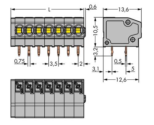 WAGO 805-302 Federkraftklemmblock 1.50mm² Polzahl 2 Grau 580St. von WAGO