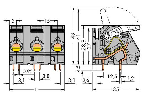 WAGO 2716-254 Federkraftklemmblock 6.00mm² Polzahl 4 Grau 16St. von WAGO