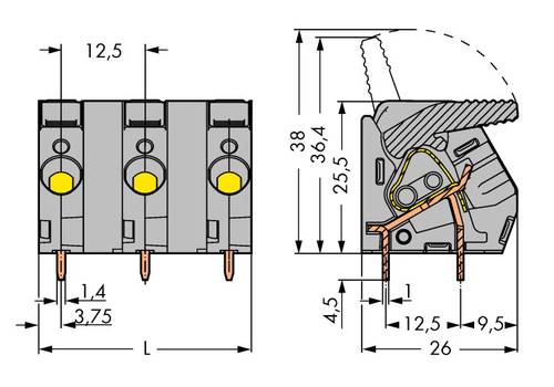 WAGO 2706-304 Federkraftklemmblock 6.00mm² Polzahl 4 Grau 25St. von WAGO