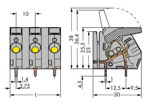 WAGO 2706-260 Federkraftklemmblock 6.00mm² Polzahl 10 Grau 10St. von WAGO