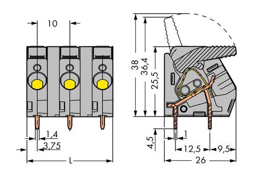 WAGO 2706-202 Federkraftklemmblock 6.00mm² Polzahl 2 Grau 70St. von WAGO