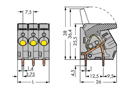 WAGO 2706-104 Federkraftklemmblock 6.00mm² Polzahl 4 Grau 40St. von WAGO