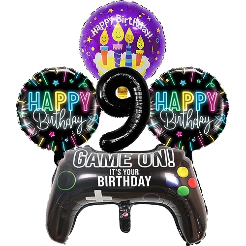 Gamer Deko Geburtstag 9 Jahre, WAHYGG Gaming Controller Luftballons, Videospiel Party Dekoration Set für Jungen (Schwarz & Blau) von WAHYGG