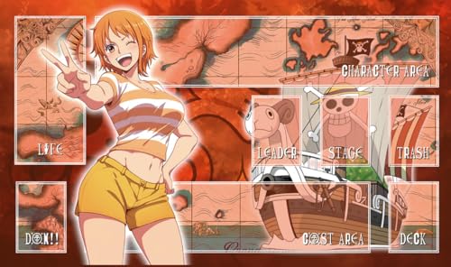 WAIFUWORLD SHOP One Piece Playmat Nami (Design #4) Spielmatte mit Zonen | Trading Card Game Playmat kompatibel mit One Piece Trading Card Game | Kartenspielmatte von WAIFUWORLD SHOP