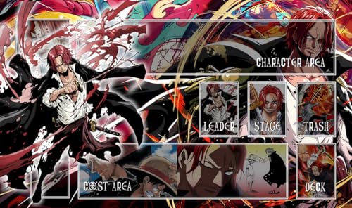 WAIFUWORLD SHOP One Piece Playmat Shanks (Design #2) Spielmatte mit Zonen | Trading Card Game Playmat kompatibel mit One Piece Trading Card Game | Kartenspielmatte von WAIFUWORLD SHOP